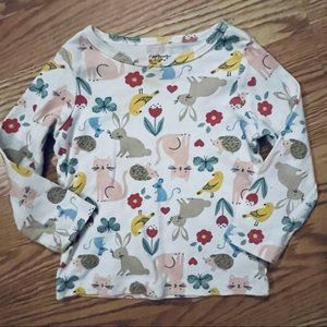 NWOT Carters Cotton Long Sleeve Top White W/Multicolor Cat & Bunny Print